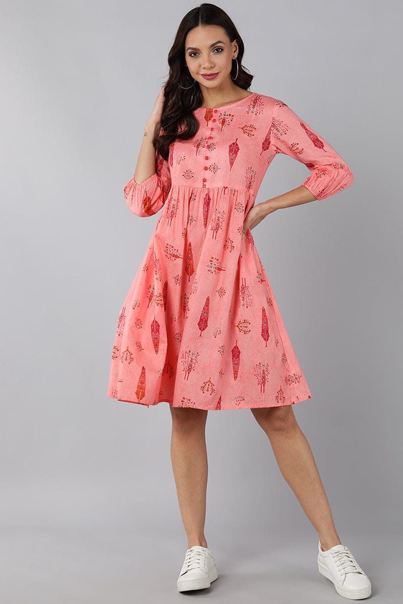 Pink Cotton Abstract Print Mini Dress VD1189