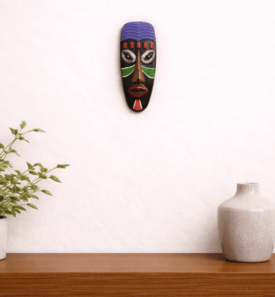 Hand-Carved & Hand-Painted Wooden Tribal Face Mask Wall Hanging (Small Size)