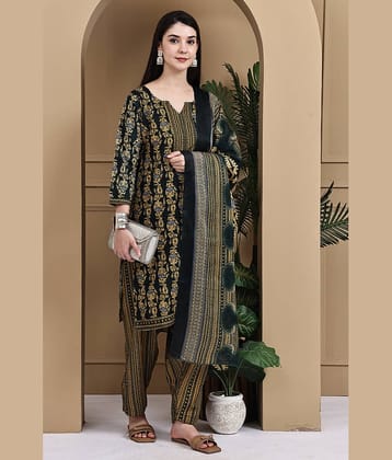 Rajnandini Women Cotton Blend Printed Straight Kurti With Patiala Salwar ( Green )