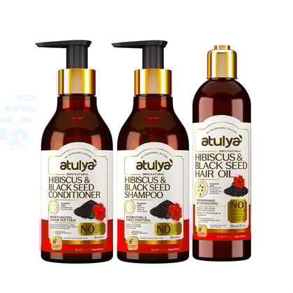 atulya Hibiscus & Black Seed Shampoo, Conditioner with Hair Oil Combo (set of 3)
