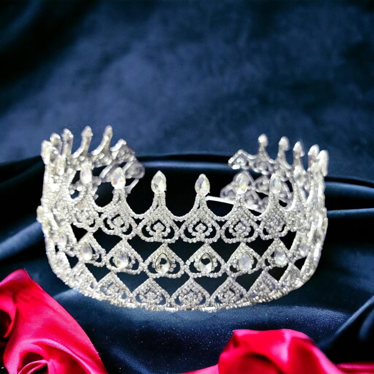 Silver Plated Embellish Rhinestone Tiara fashion show Crown