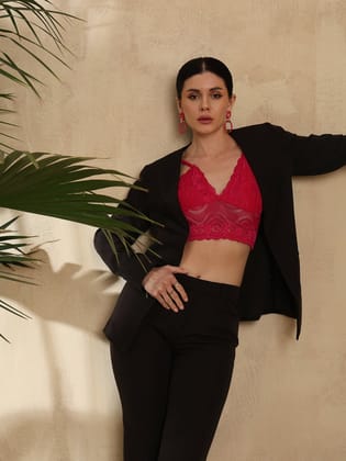 Lapel less Stretch Pant Suit- Black-3XL