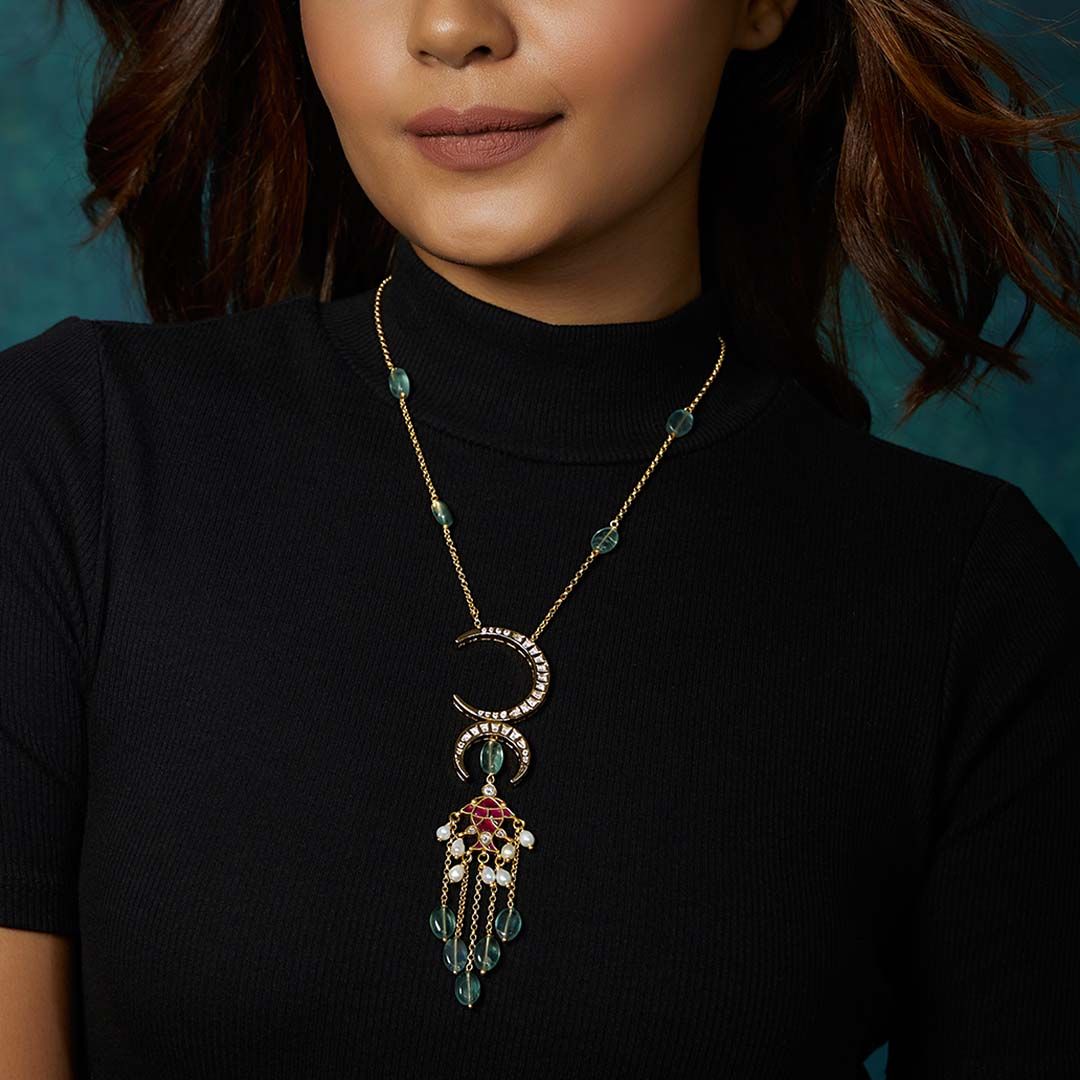 Kundan Polki Red And Green Long Necklace - JAJBR23N 12