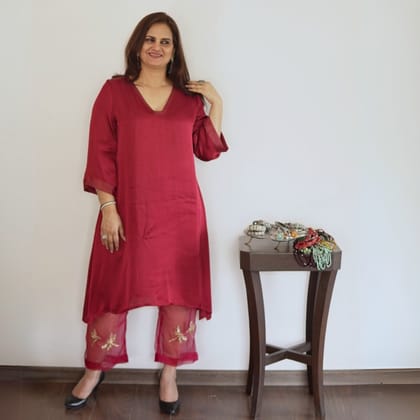 Maroon Sheer Dragonfly modal co-ord set-XS
