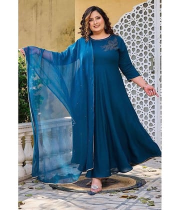 PrettyPlus by Desinoor.com Rayon Embellished Anarkali Women's Kurti with Dupatta - Teal ( Pack of 1 )