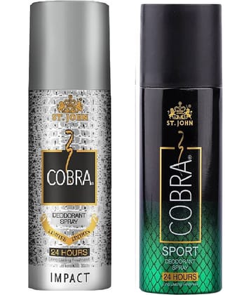 ST.JOHN Cobra Impact & Sport 150ml Each Long Lasting Deodorant Spray for Men (300ml) Pack of 2