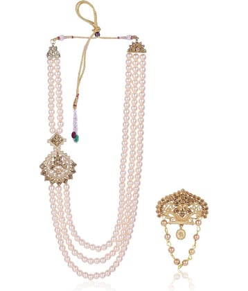 pearl beads Dulha groom sherwani Necklace/Moti Mala for Men for wedding |  Exquisite Groom Mala and Brooch Set  | Perfect for Grooms