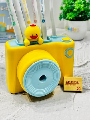 3in1 Cute Camera Shape Table Desk Flexible LED Lamp with Pen Pencil Holder & Pencil Sharpener-Yellow