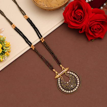 Gold Color Long Mangalsutra (MS306GLD)-Length: 5.50 CM x Width: 5.00 CM / Gold / Alloy With Good Quality Gold Plated