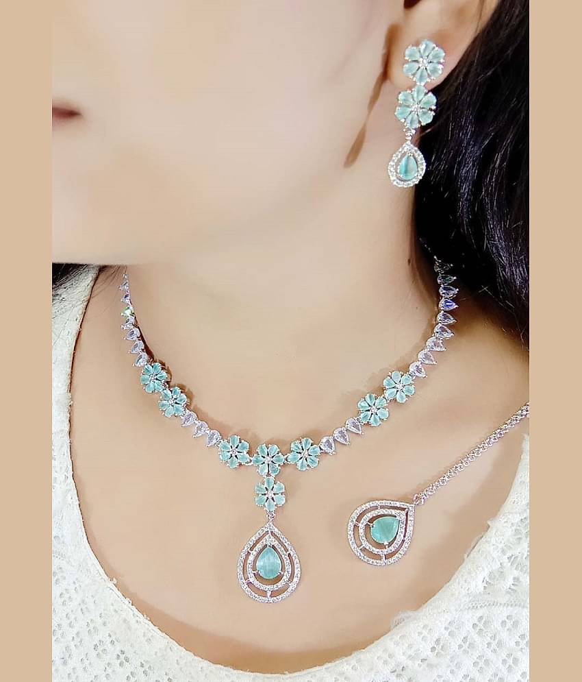 Ladymania Teal Alloy Necklace Set ( Pack of 1 )