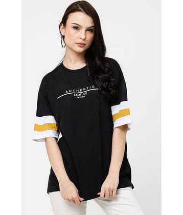 Leotude Women Cotton Blend Printed Oversized Fit Round Neck T-Shirt ( Black )