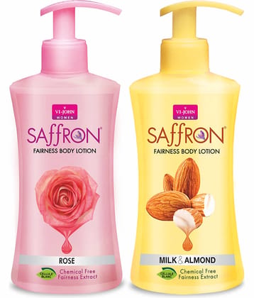 VI-JOHN Saffron Fairness Body Lotion Milk Almond & Rose 250ml (500ml) - Pack of 2