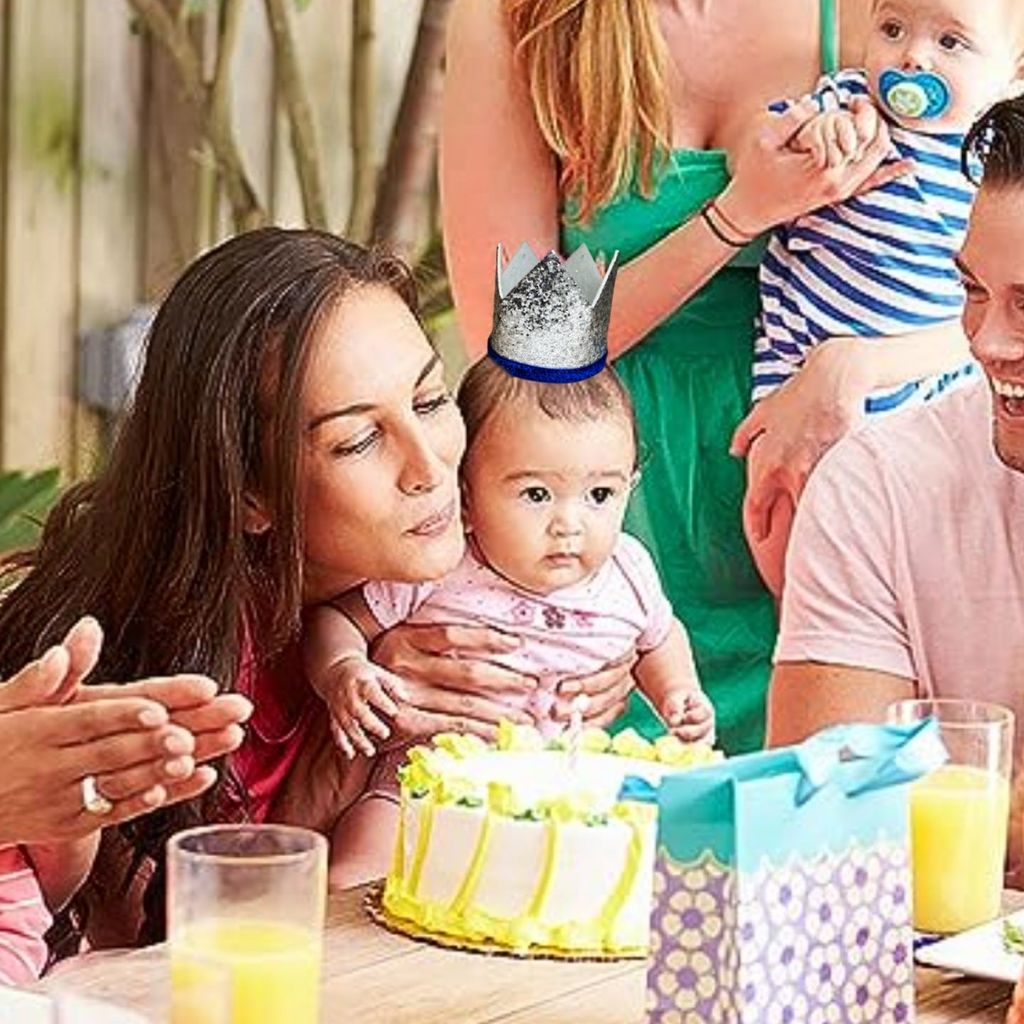 Kids Crown Silver Cap w/Pull Elastic & Customisable