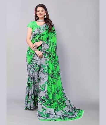 Suntex Georgette Printed Regular Saree With Unstitched Blouse Piece ( Green )