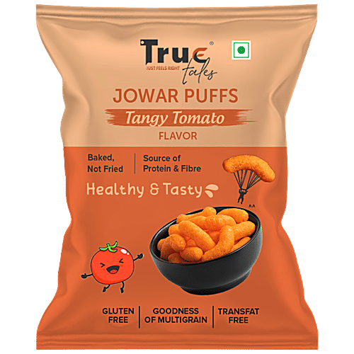 True Tales Jowar Puffs - Tangy Tomato Flavor, Baked, Crunchy, Gluten Free, 100 g