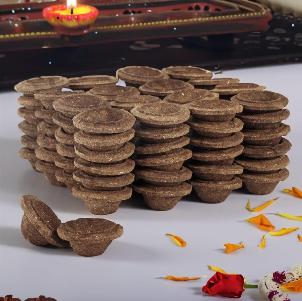 Gaukosh Panchagavya Cowdung Diya/Vilakku/Deepak | Made 5 Natural Elements Cow Dung Cow Urine Milk Curd and Ghee for Daily Puja Diwali Festival Gifts 100 Pcs