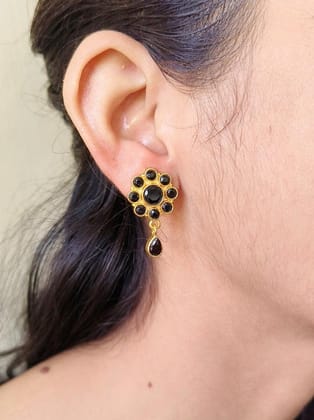 Daily Wear Gold Plated Brass Stone Stud Earrings for Elegance | Sarichka-Magenta