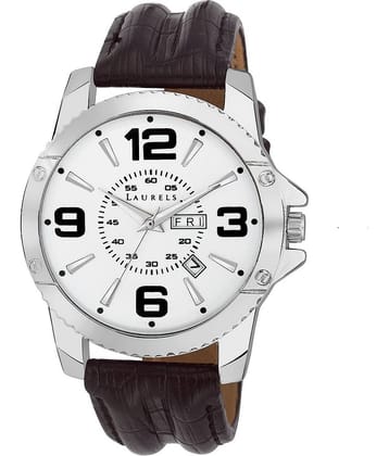 Laurels Silver Color Day & Date Analog Men's Watch With Strap:  LWM-Zd-070907