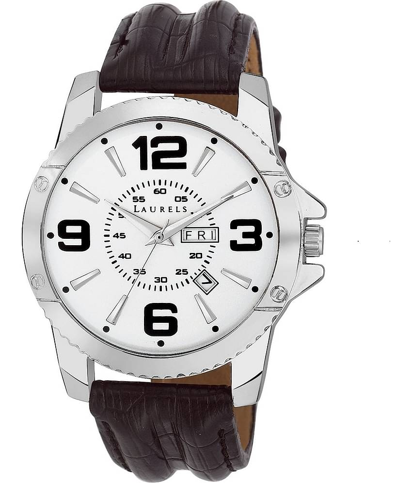 Laurels Silver Color Day & Date Analog Men's Watch With Strap:  LWM-Zd-070907