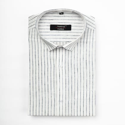 White Color Cotton Stripes Shirts For Men-38/M / Full
