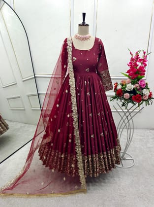 Party Wear Designer Gown -Pent And Dupatta With Embroidery Sequence Work Party Wear Designer Gown -Pent And Dupatta With Embroidery Sequence Work