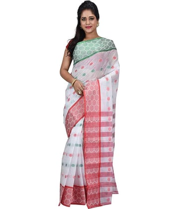 Desh Bidesh Cotton Self Design Saree Without Blouse Piece ( Green,Red,White )