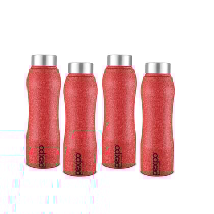PEXPO Stainless Steel Fridge Water Bottle, 1000 ml, Pack Of 4 Red, Bistro | Leak-Proof & Easy to Grip Water Bottle