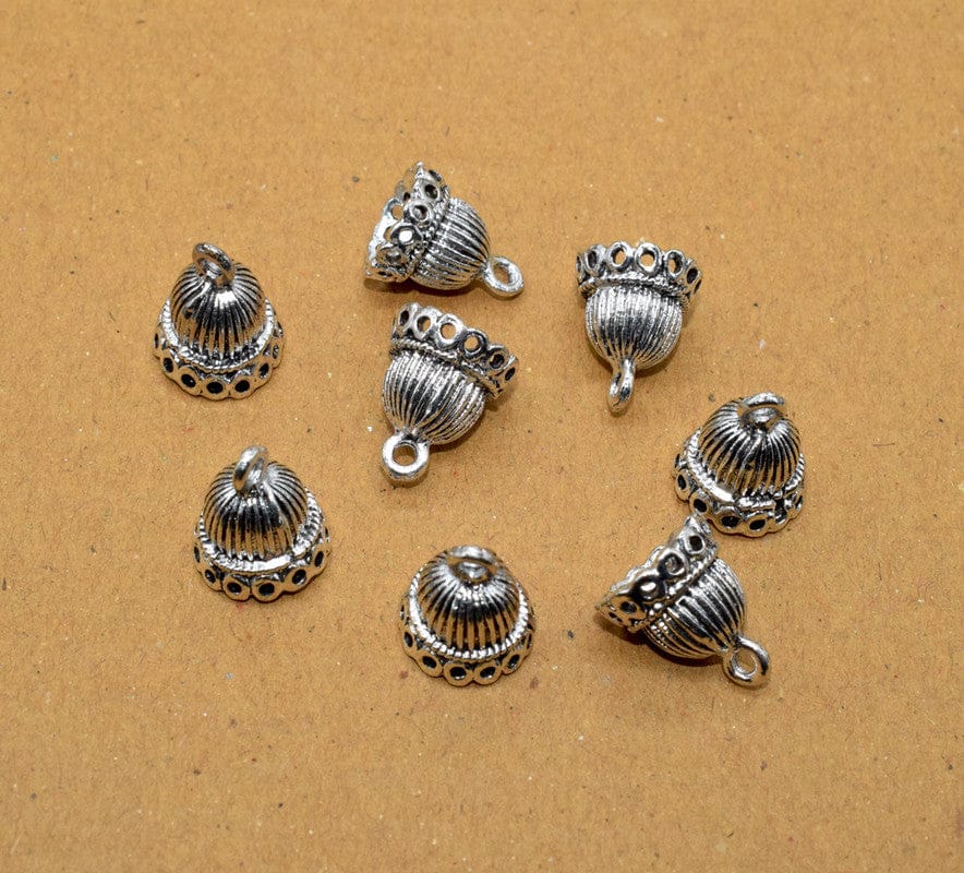 German Silver Metal Oxidize Silver Plated Handmade Jhumka/Jhumki Earrings Base for Jewelry Making. , MGBG-047-Per Packet of Approx 7 Pair (50 Gram) / 17X14 MM
