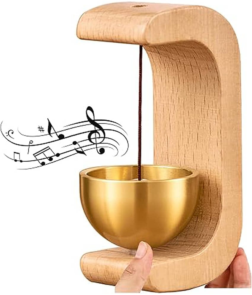 Wooden Meditation Bowl Gong with Stand, Decorative Brass Singing Bowl, Musical Chimes for Relaxation - Magnetic
