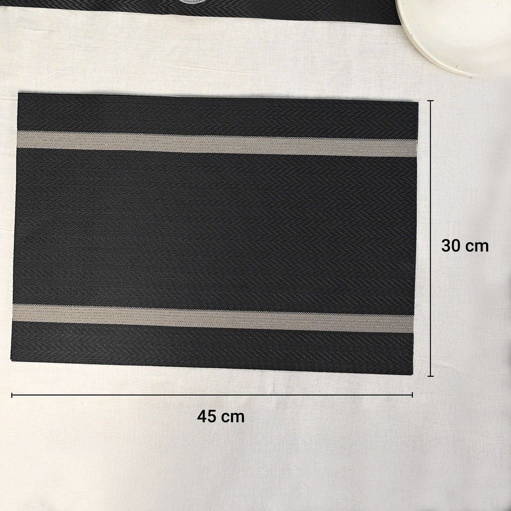 Black & Beige Striped Woven Polyester Placemats for Dining Table