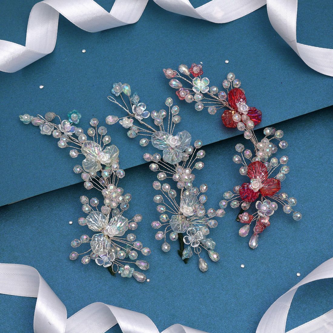Assorted Color 3 Pieces Of Hair Brooch (HRPCMB267)-Length: 17.00 CM x Width: 4.00 CM / Silver / Alloy With Good Quality SilverPlated