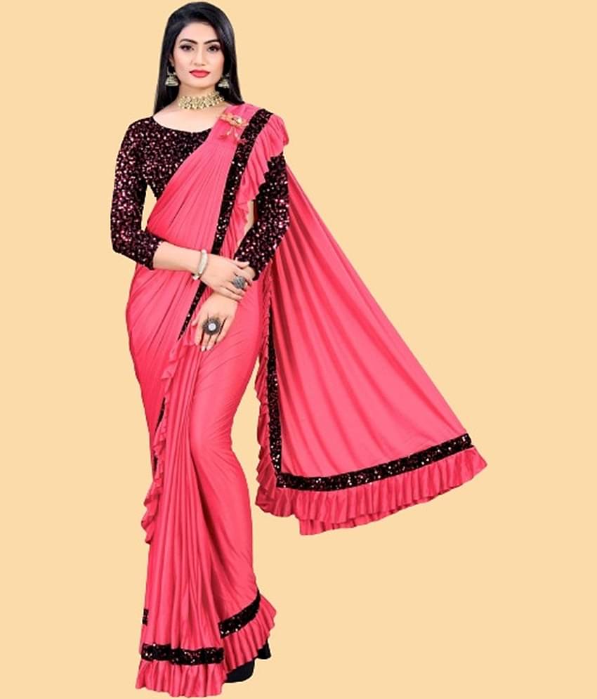 JULEE Lycra Embellished Saree With Unstitched Blouse Piece ( Maroon )