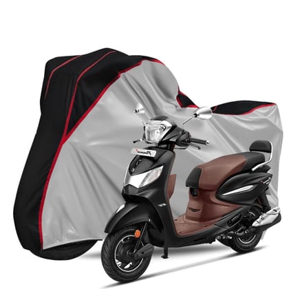 AUTOTEN-Bike Body Cover Hero Pleasure Full Body Cover with Water Resistance, Dust Proof, UV Rays Protective, Triple Stitching Two Wheeler Covers - (Silver Top Black Water Resistance Piping) AUTOTEN-Bike Body Cover Hero Pleasure Full Body Cover with Water