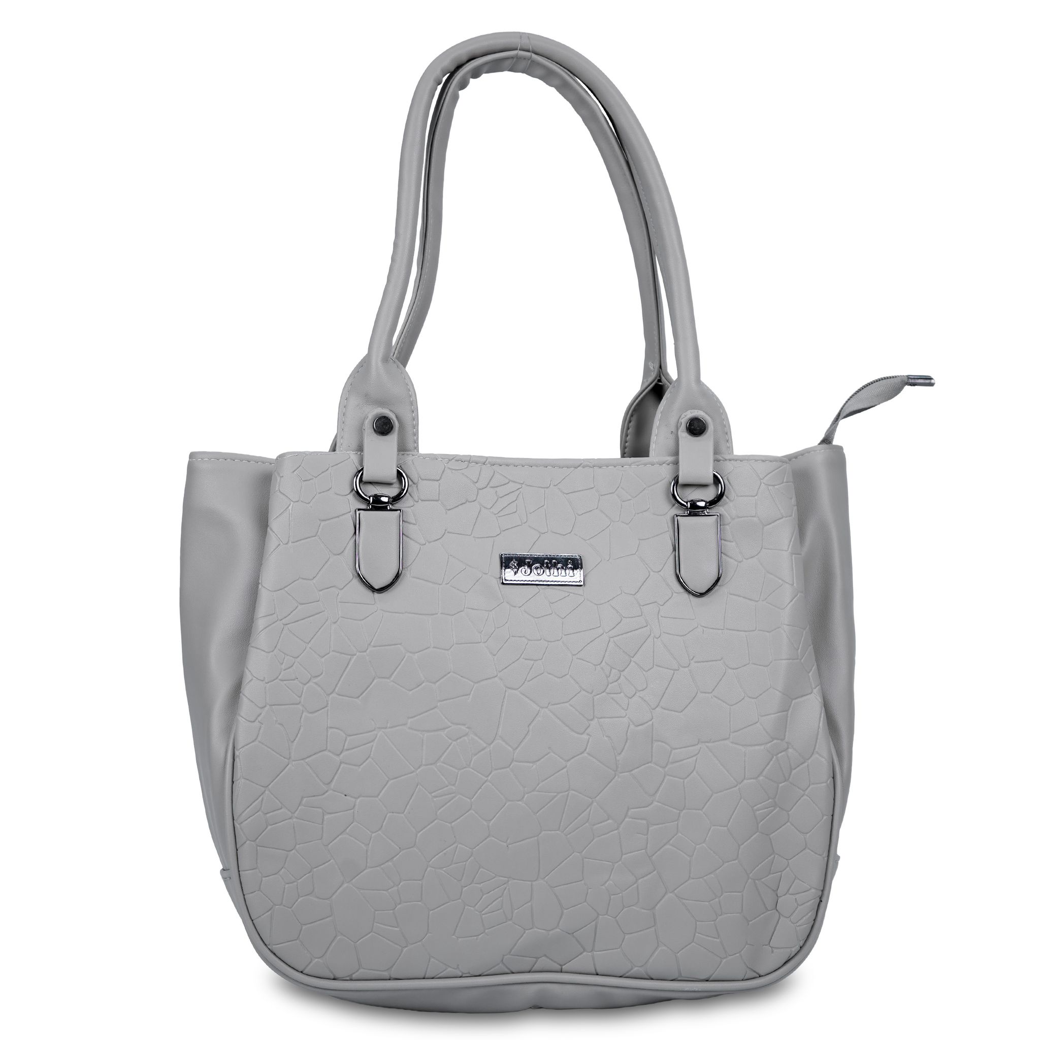 Jothi Tessel Premium Womens Handbag | 3-Compartment Synthetic Leather Tote | Pebbled Matte Finish | Water-Resistant | Soft Base | Light Grey