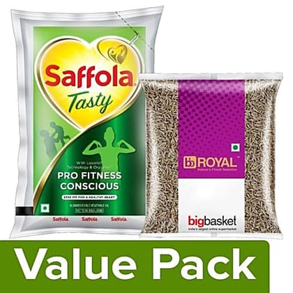 bb Combo Saffola Tasty-Pro Fitness Conscious Edible Oil 3x1L + BB Royal Cumin Whole 100g, Combo (2 Items)