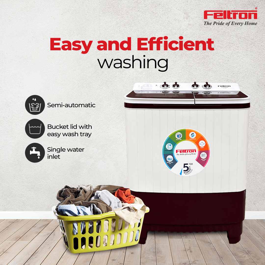 Feltron 10 Kg Semi Automatic Top Load Washing Machine White, Maroon Transparent Glass Soft Close Lid