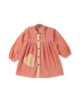Natural Cotton Corduroy Autumn Dress - Coral Pink-5-6 years