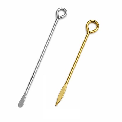 Vilakku Thiri Thoondi Kambi (Brass + Silver) - Traditional Wick Stimulator - Diya Tools - Diya Adjuster Rod - Pooja Accessory for Lamps and Diyas - Oil Lamp Wick Lifter Stick