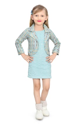 Be:kids Aqua Elegance Two-Piece Ensemble: Textured Sleeveless Dress and Striped Blazer Be:kids Aqua Elegance Two-Piece Ensemble: Textured Sleeveless Dress and Striped Blazer
