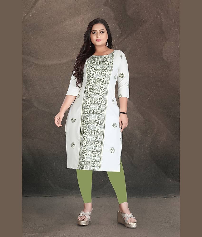 Hetsa Women Cotton Printed A-line Kurti ( White )