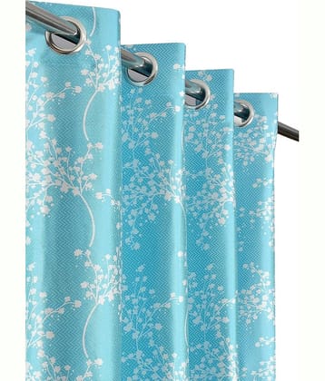 Kraftiq Homes Floral Printed Semi-Transparent Eyelet Curtain 7 ft ( Pack of 1 ) - Blue