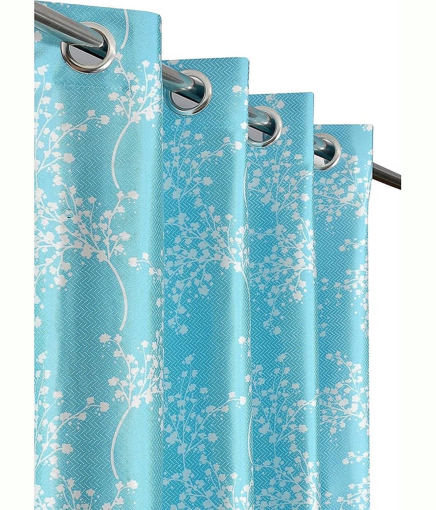Kraftiq Homes Floral Printed Semi-Transparent Eyelet Curtain 7 ft ( Pack of 1 ) - Blue