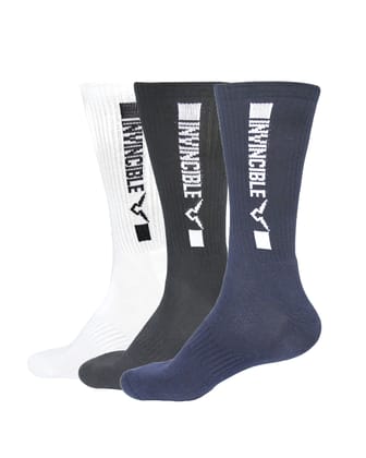 Invincible Set of 3 Calf Length Socks-Black/Grey/White