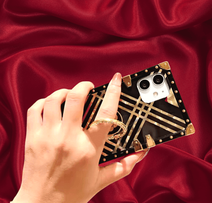 Black & Gold Rose Rhinestones Ring Holder Luxury Cover-iPhone 12