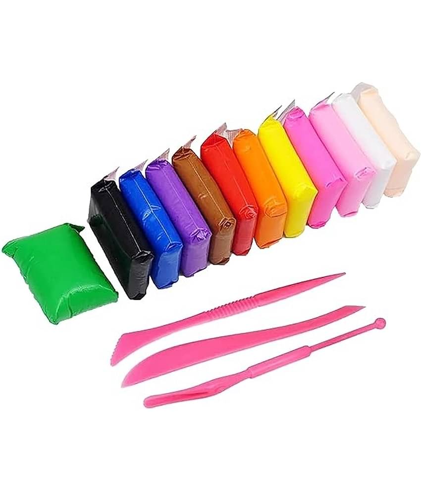 Freedy (Pack of 12)  Dry Clay, Colorful Children Soft Clay, Creative Art Crafts, Gifts for Kids-Multi Color. Non-Toxic Modeling Magic Fluffy Foam Bouncing Clay Putty Kit for Kids with Tools