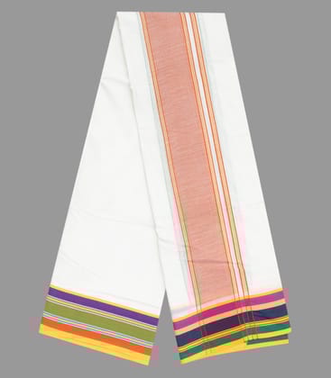 Cream 9 x 5 Cotton Dhoti with Multicolour Border-CD1449-Cream
