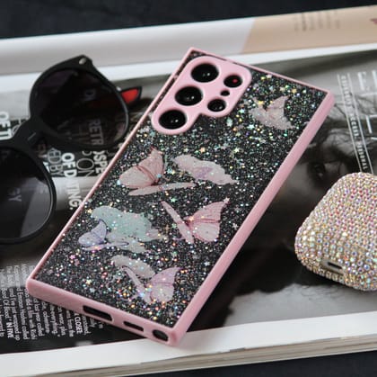 Butterfly Glitter Transparent Cover-Samsung Galaxy S23 Ultra