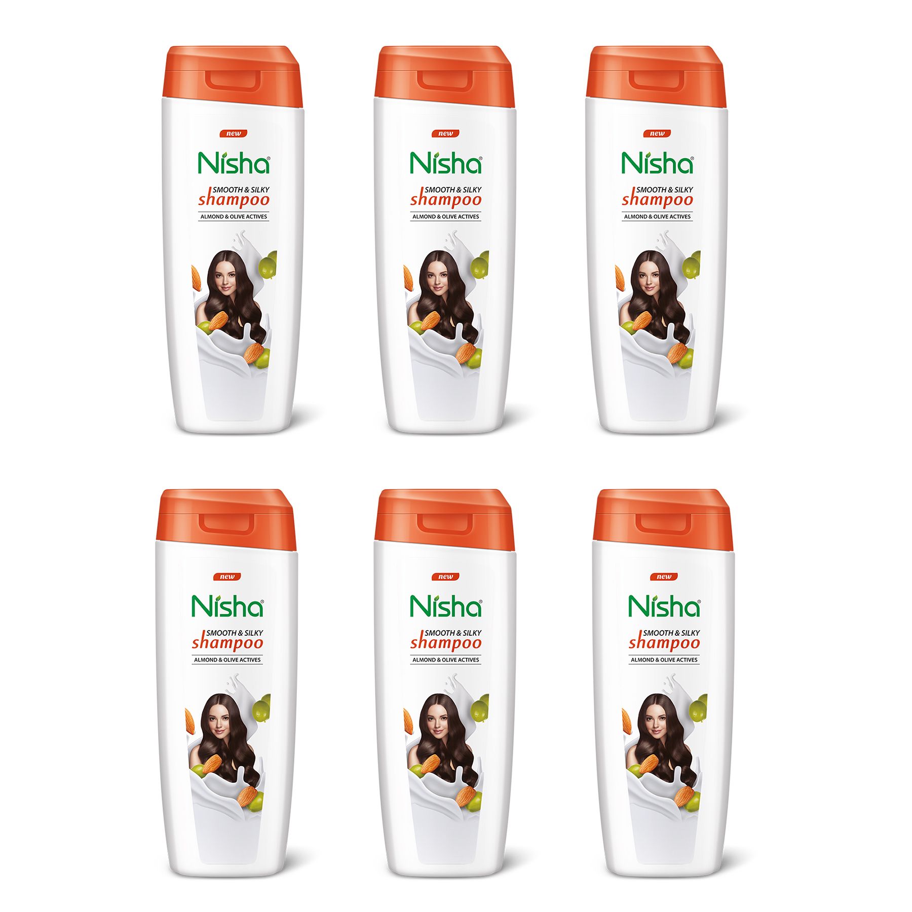 Nisha Smooth & Silky Shampoo for Women Men 75ml Pack of 6, Almond & Olive Actives Shampoo for Naturally Soft Silky Hair