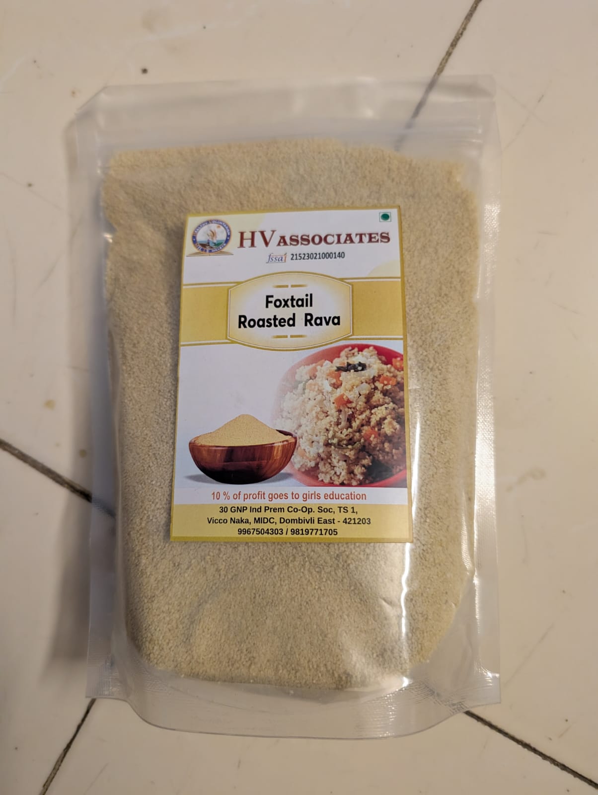 Hv Associates Foxtail Roasted Rava (500G) | Premium Millet Semolina For Healthy Breakfast | Fine Textured For Soft Upma, Idli & Dosa