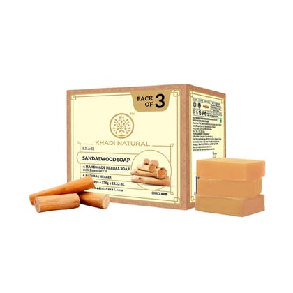 Khadi Natural Sandalwood Soap | Bathing Bar with Essential Oils | Calms and Nourishes Skin | For Smooth, Healthy Glow | Suitable for All Skin Types | Pack of 3 (125g x 3) | 375g Khadi Natural Sandalwood Soap | Bathing Bar with Essential Oils | Calms and 